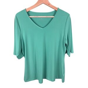 Susan Graver Essentials V-Neck Casual Aqua Top Size Medium Soft Stretchy